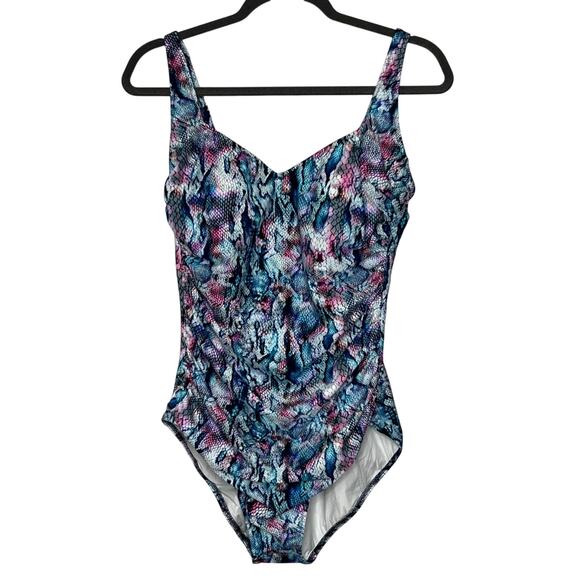 Gottex One Piece Swimsuit Multi Color Snakeskin Print Size 16 - Picture 1 of 14